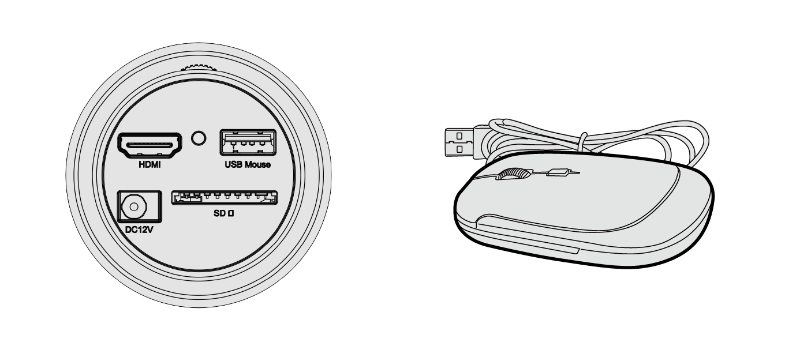 BS-1008D Insira o rato USB proporcionado no porto USB da cámara